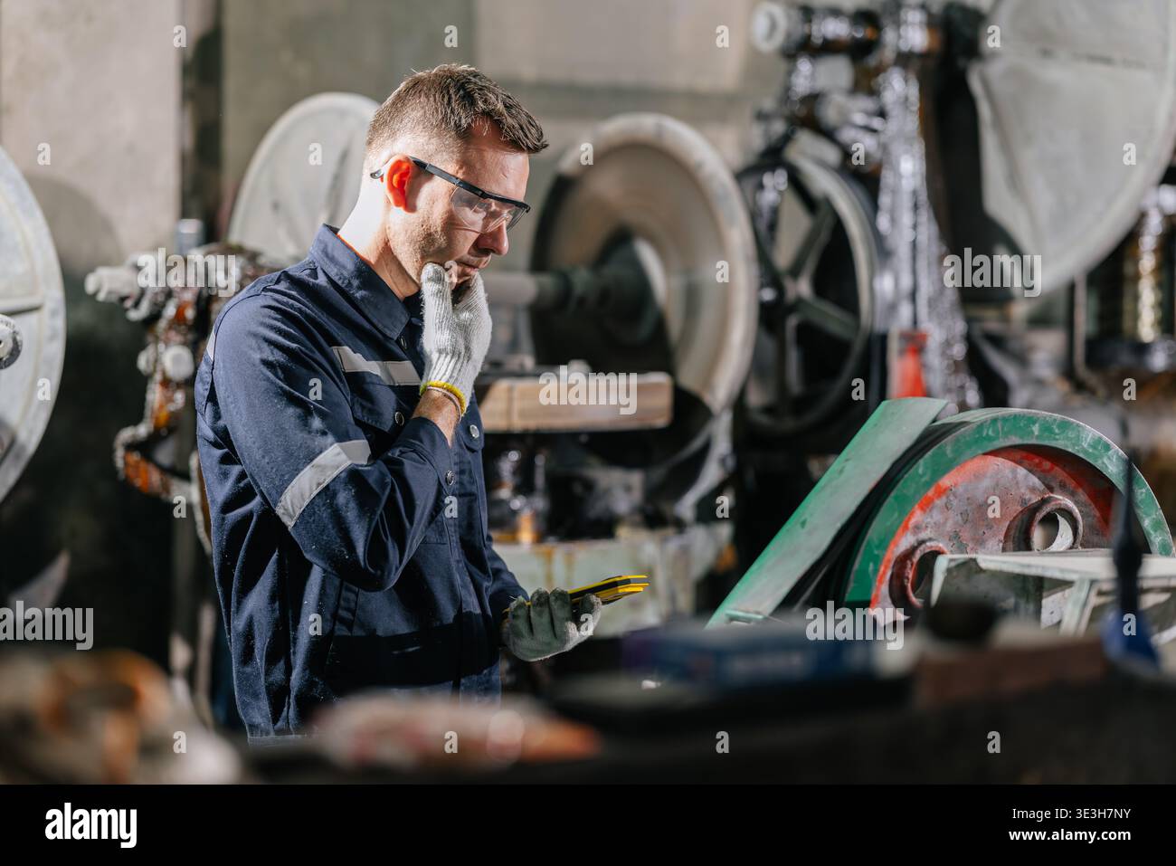 Technical Problem Man Machine Engineer Worker Man Look and Thinking Wonder to Solve Machine Problem ...