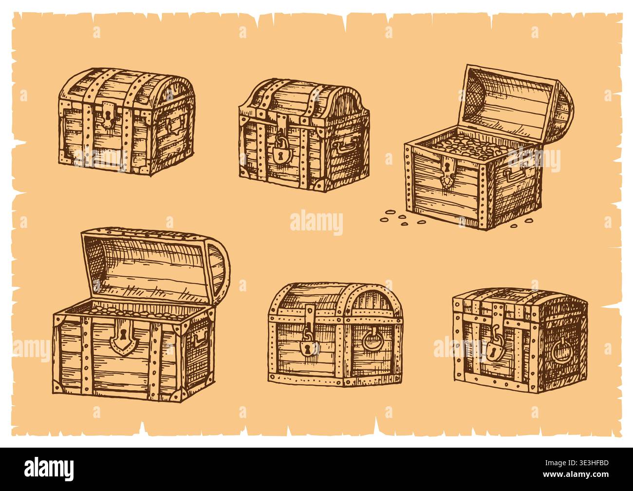 Geographic map pirate treasure chests set Stock Vector
