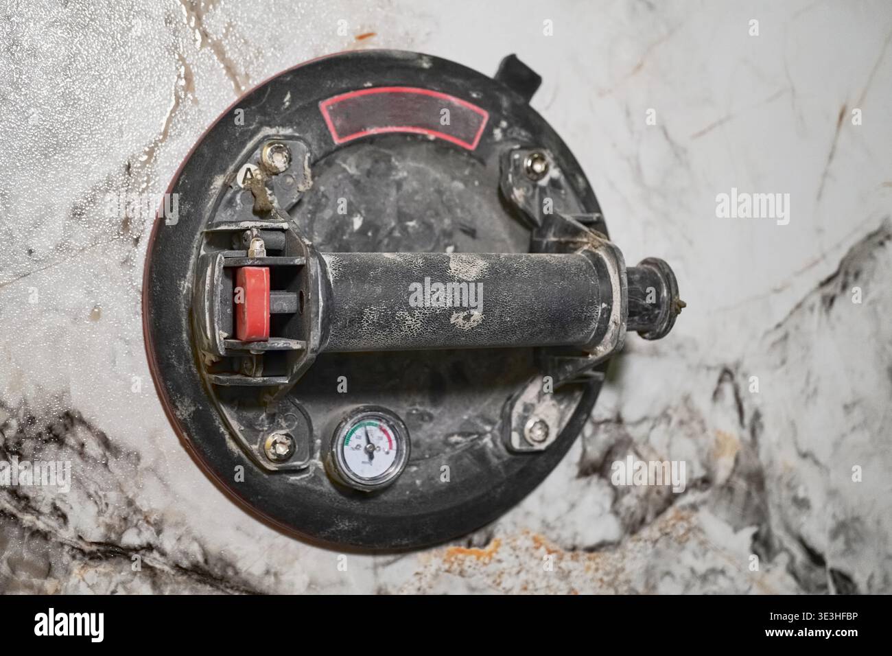 Vacuum Construction Suction Cup Mounted On Marble Walls Stock Photo