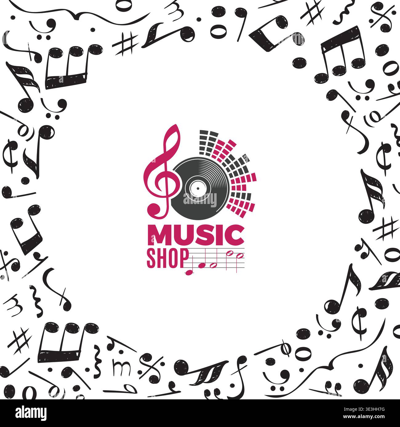Musical notes. background template with sound visualisation tools hand drawn notes Stock Vector