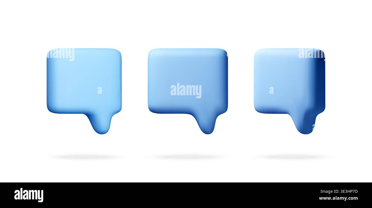 Three blue speech bubbles in 3D style. Stock Vector