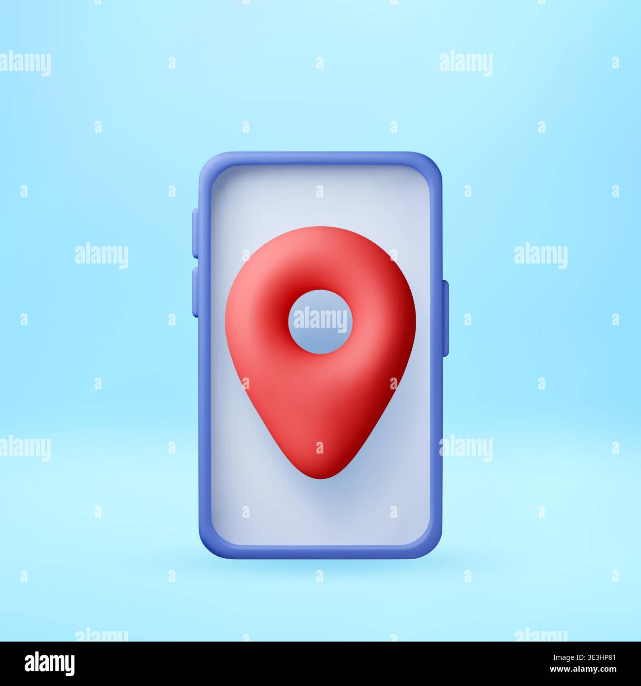 3D Red navigation pin icon on smartphone screen Stock Vector