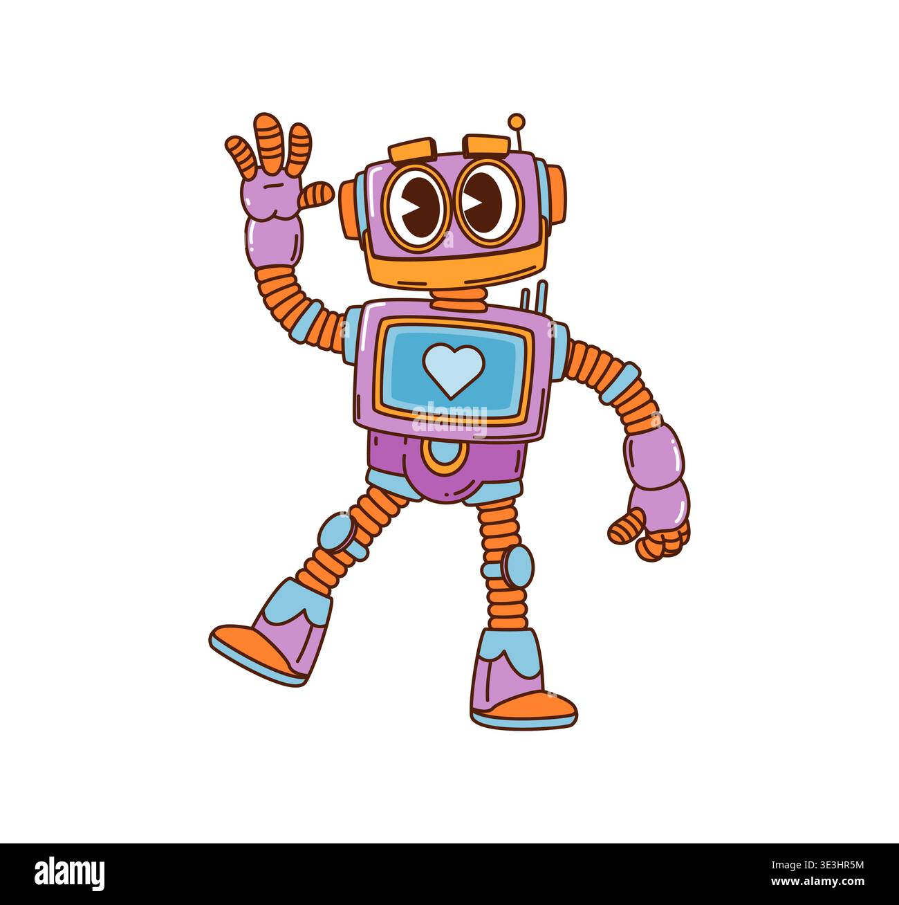 Cartoon dancing groovy robot and droid character Stock Vector