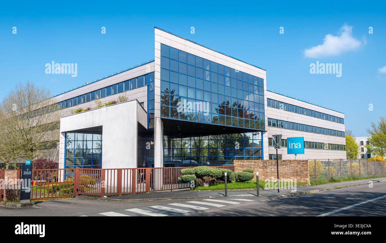 Headquarters of Institut National de l'Audiovisuel (INA), a French public institution responsible in particular for archiving audiovisual productions Stock Photo