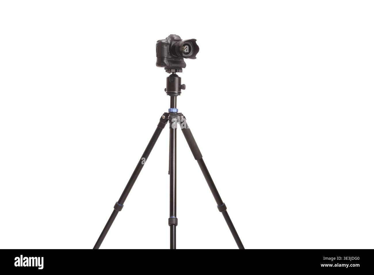 Pprofessional camera on a tripod isolated on white background Stock Photo