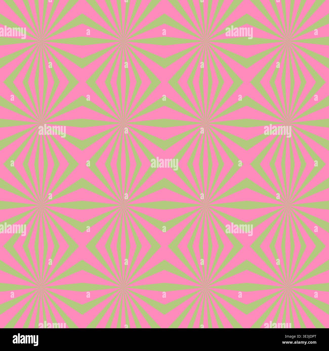 Seamless geometric sunburst pattern with pink and green rays. Stock Vector