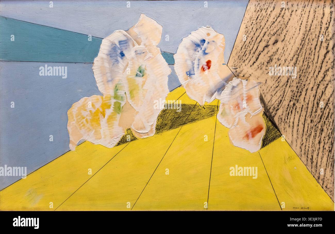 MAX ERNST, (1891-1976) Title: Coquillage jaune, Yellow seashell, Oil with graphite frottage on papar laid down   on canvas, 1928 Stock Photo