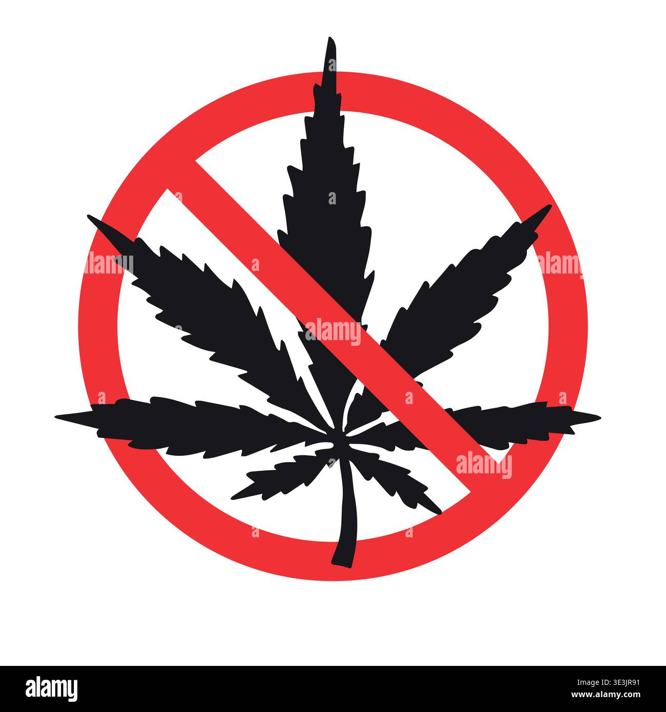 Vector cannabis leaf crossed in red circle Stock Vector