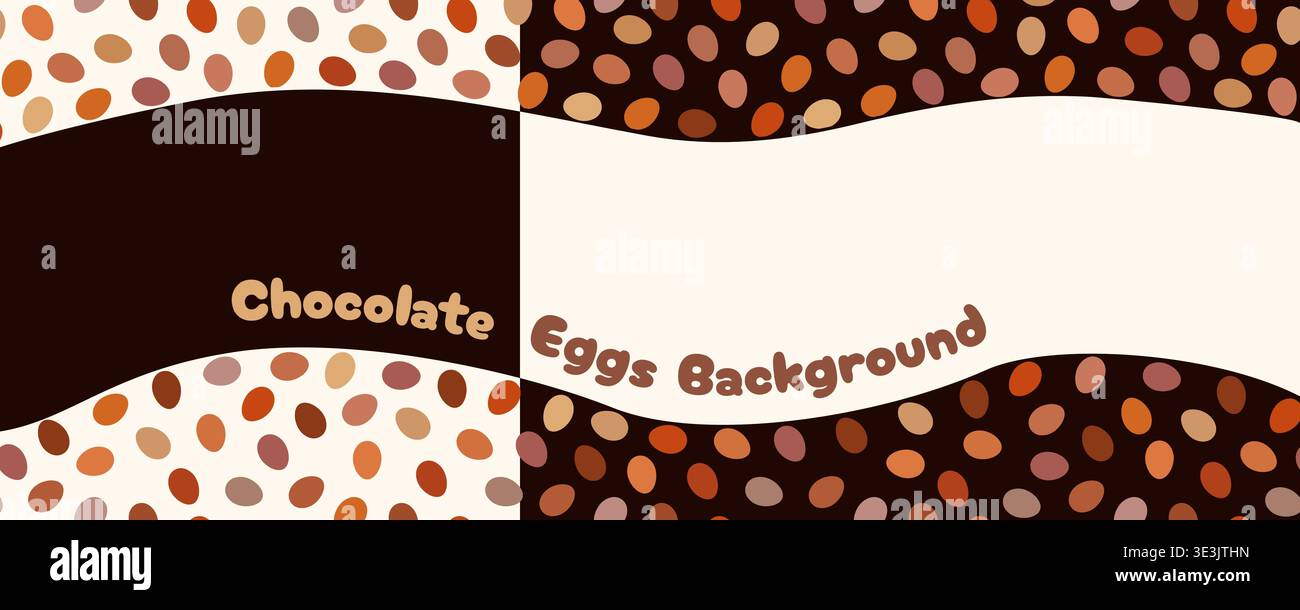 Chocolate eggs vector banners set, white and dark chocolate background, simple package design Stock Vector