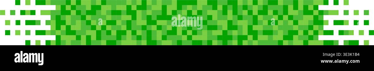 Pixel green grass rectangle header. Pixel gradient title. Horizontal stripe geometric mosaic banner. Abstract game digital pattern. Web title shape Stock Vector