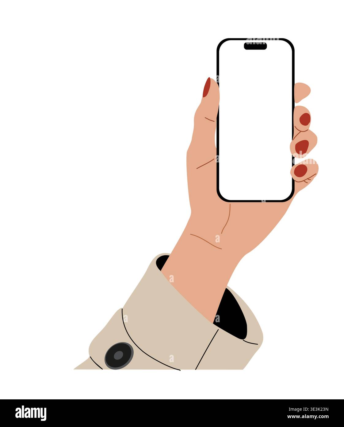 Hand with red nails holding a modern smartphone Stock Vector