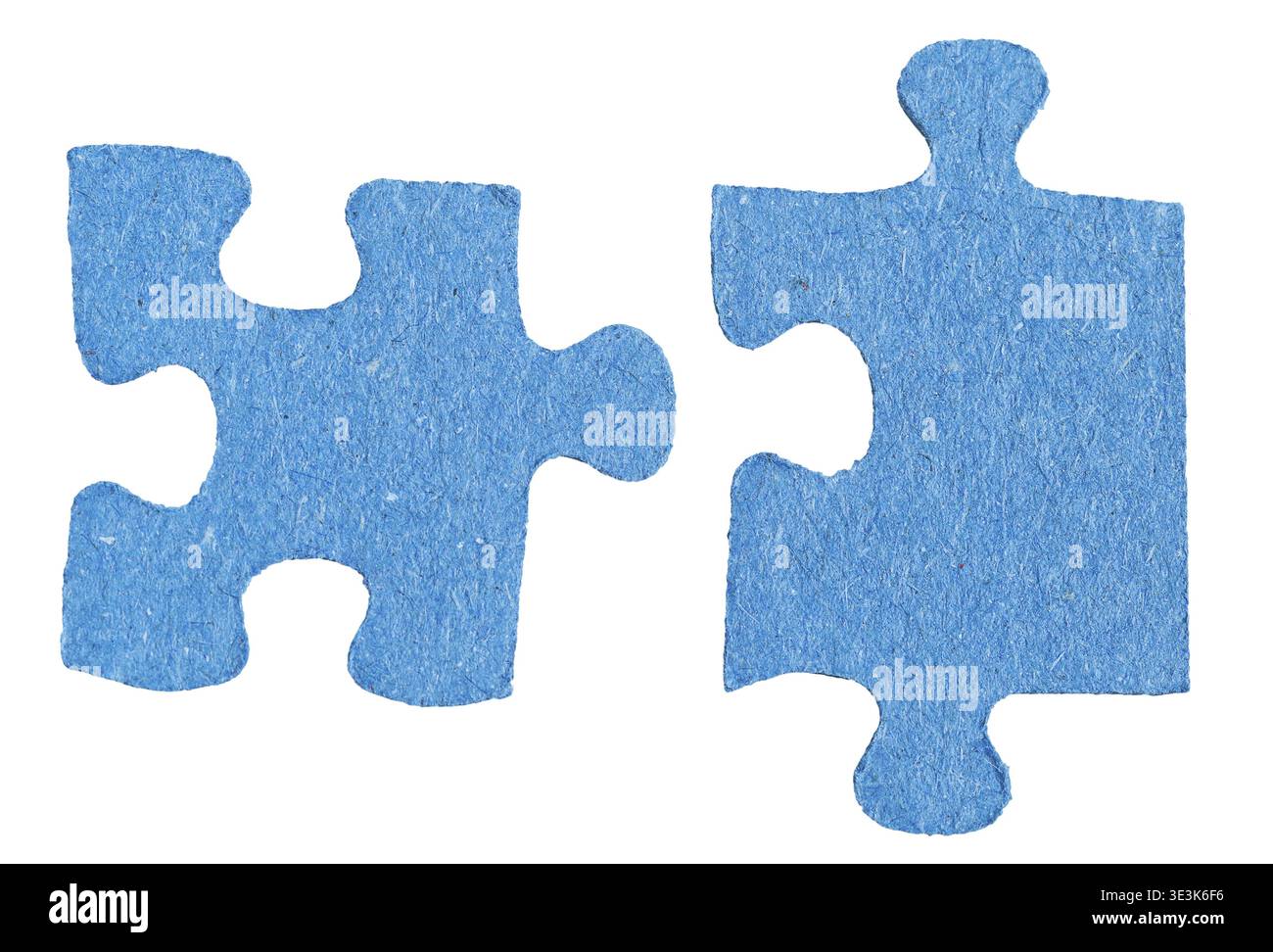 Two separate puzzle pieces on a white background Stock Photo