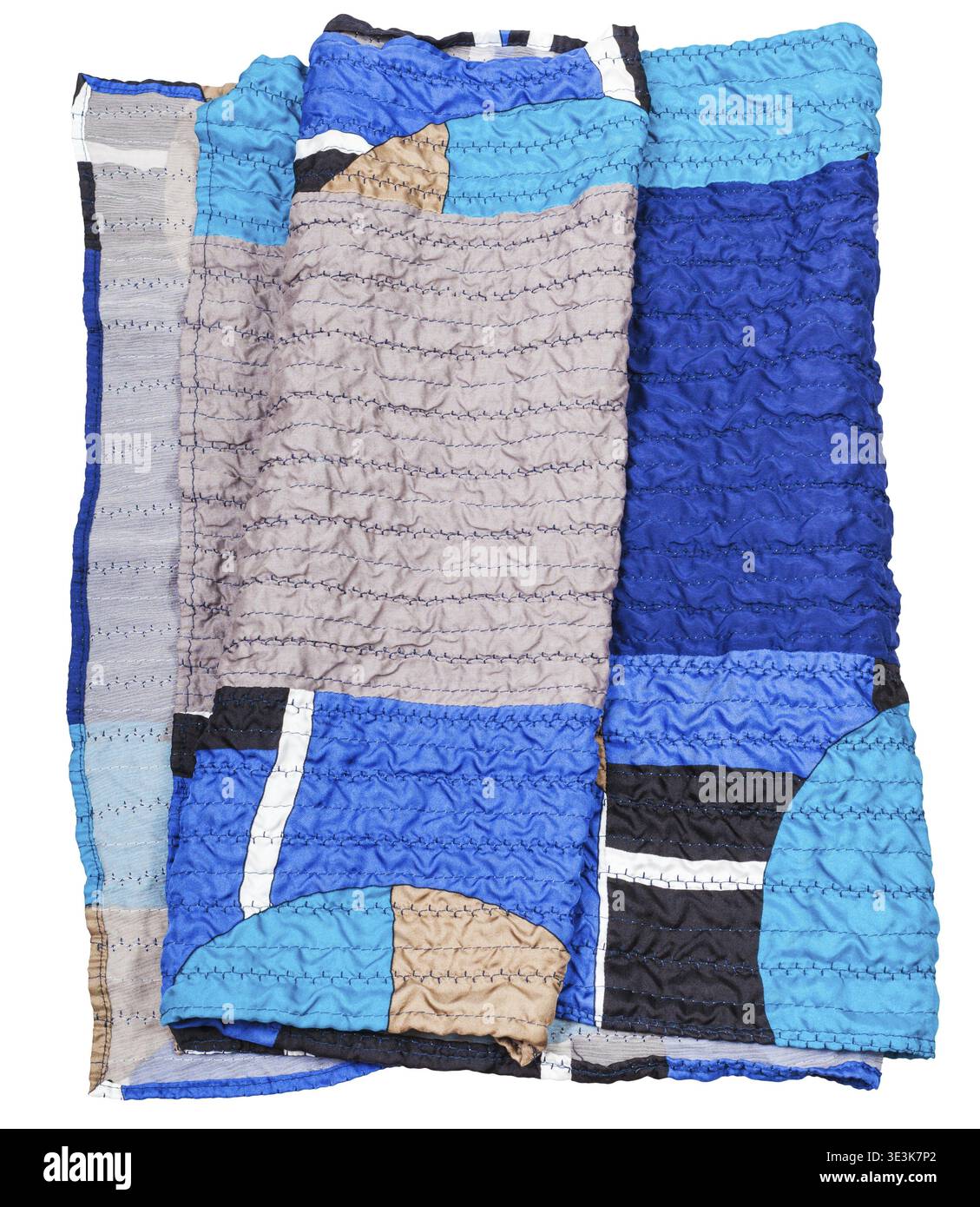 Patchwork style scarf with geometric pattern against white background Stock Photo