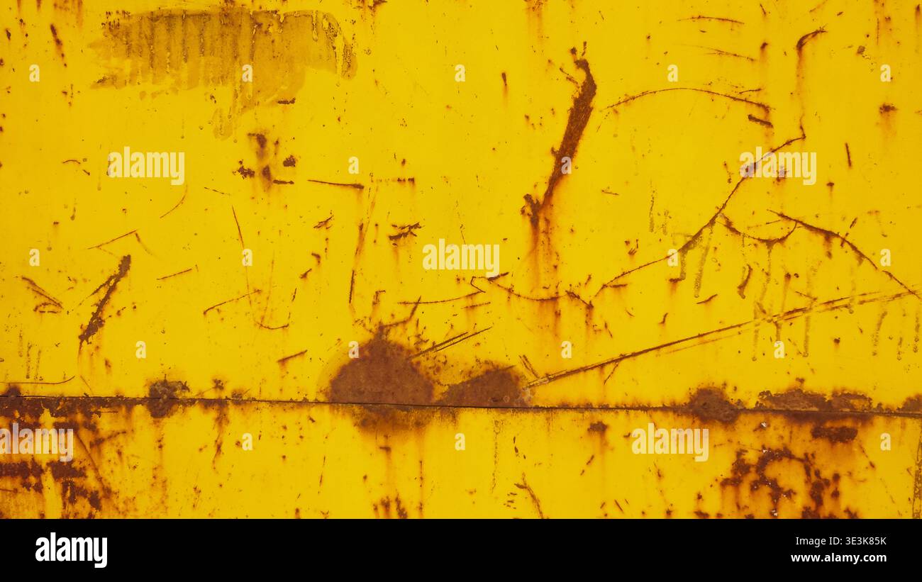 Yellow rusty metal plate with scratches and corrosion grunge texture background - Smartphone Captured Stock Image