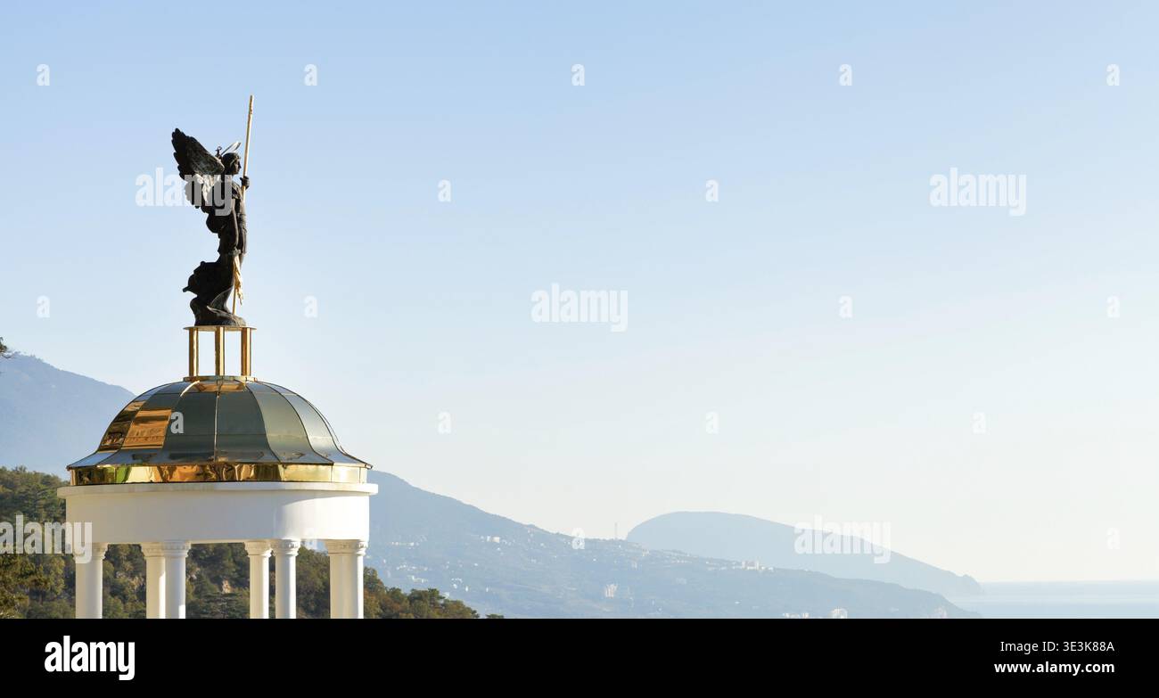 Statue of Saint Archangel Michael on a pavilion in the Oreanda district on the south coast of Crimea Stock Photo