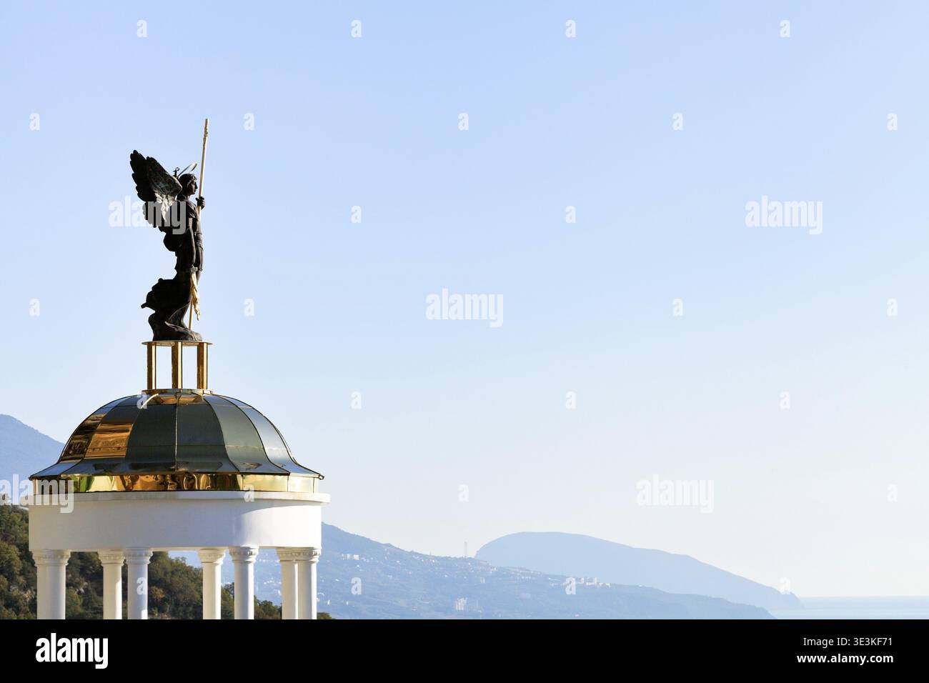 Statue of St. Michael the Archangel at the viewpoint in the village of Oreanda on the south coast of Crimea Stock Photo