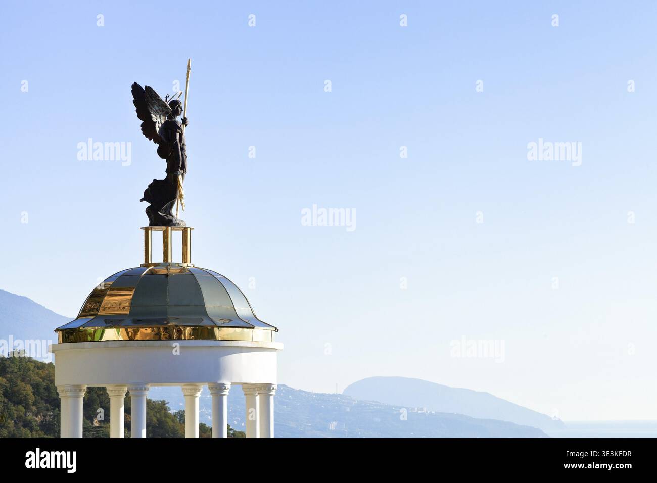 Statue of St. Michael the Archangel on a kiosk in the Oreanda area on the south coast of Crimea Stock Photo