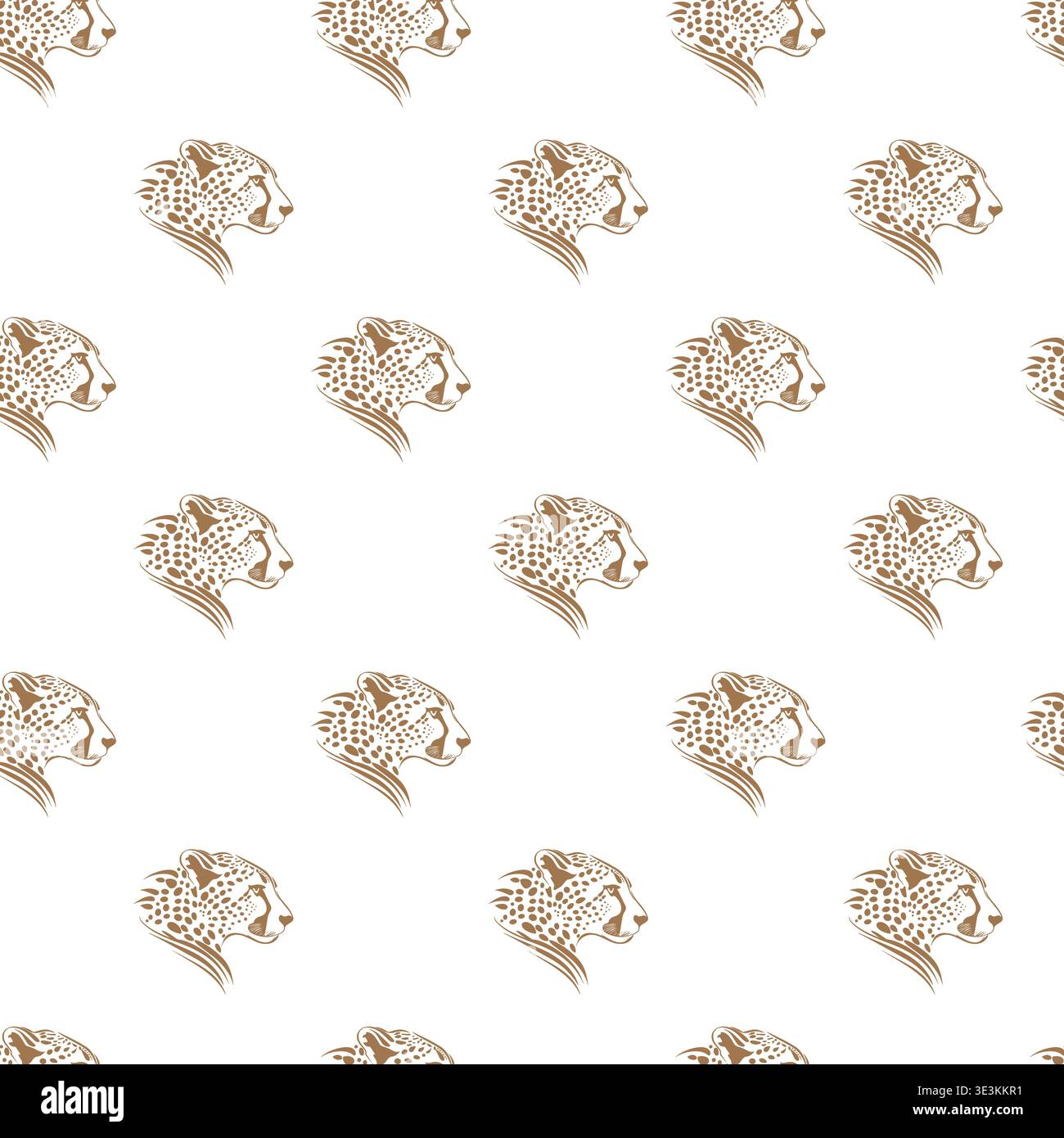 Brown Cheetah Head Profile Seamless Pattern On Light Background Design Stock Vector