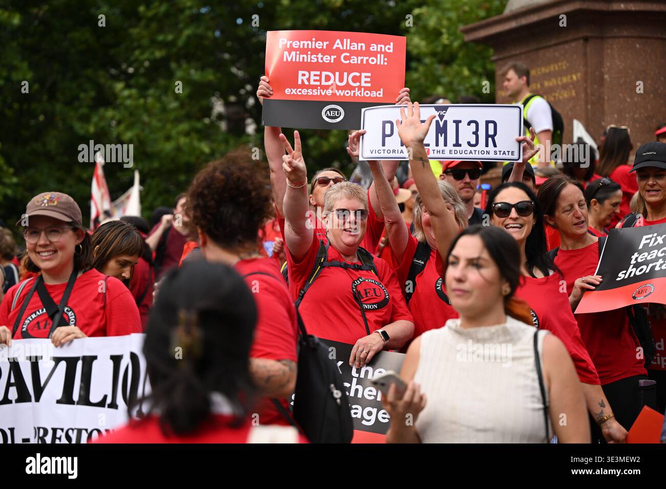 Protesters gather during a strike by public school teachers, principals ...