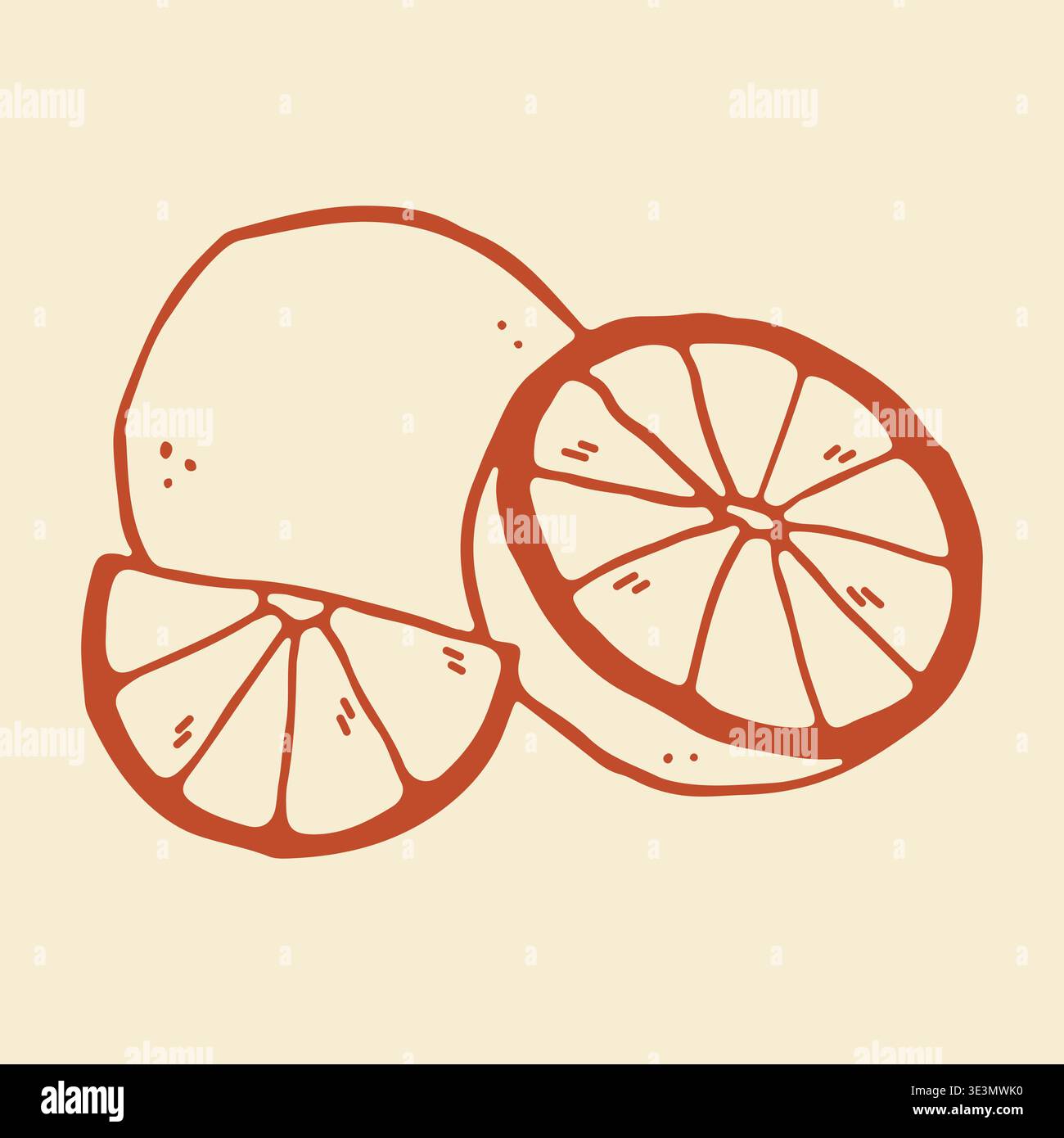 Hand drawn vector illustration of a whole lime fruit, a half, and a segment. Minimalist red line art icon of citrus for healthy juice branding and Stock Vector