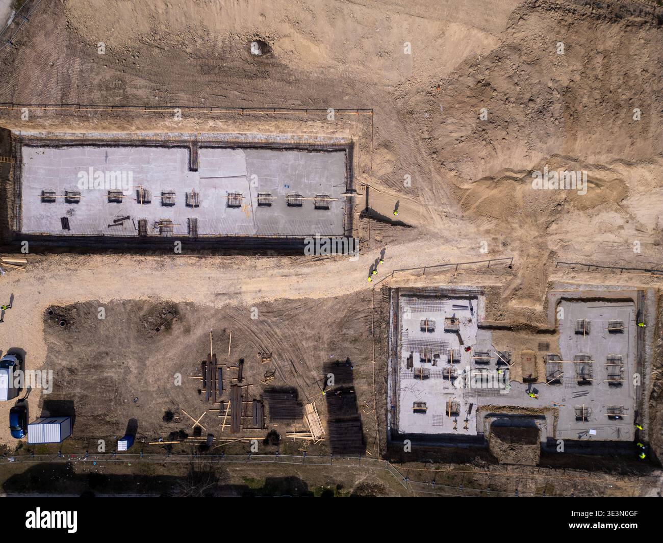 Aerial Top Down View of Building Foundation Construction Site Stock Photo
