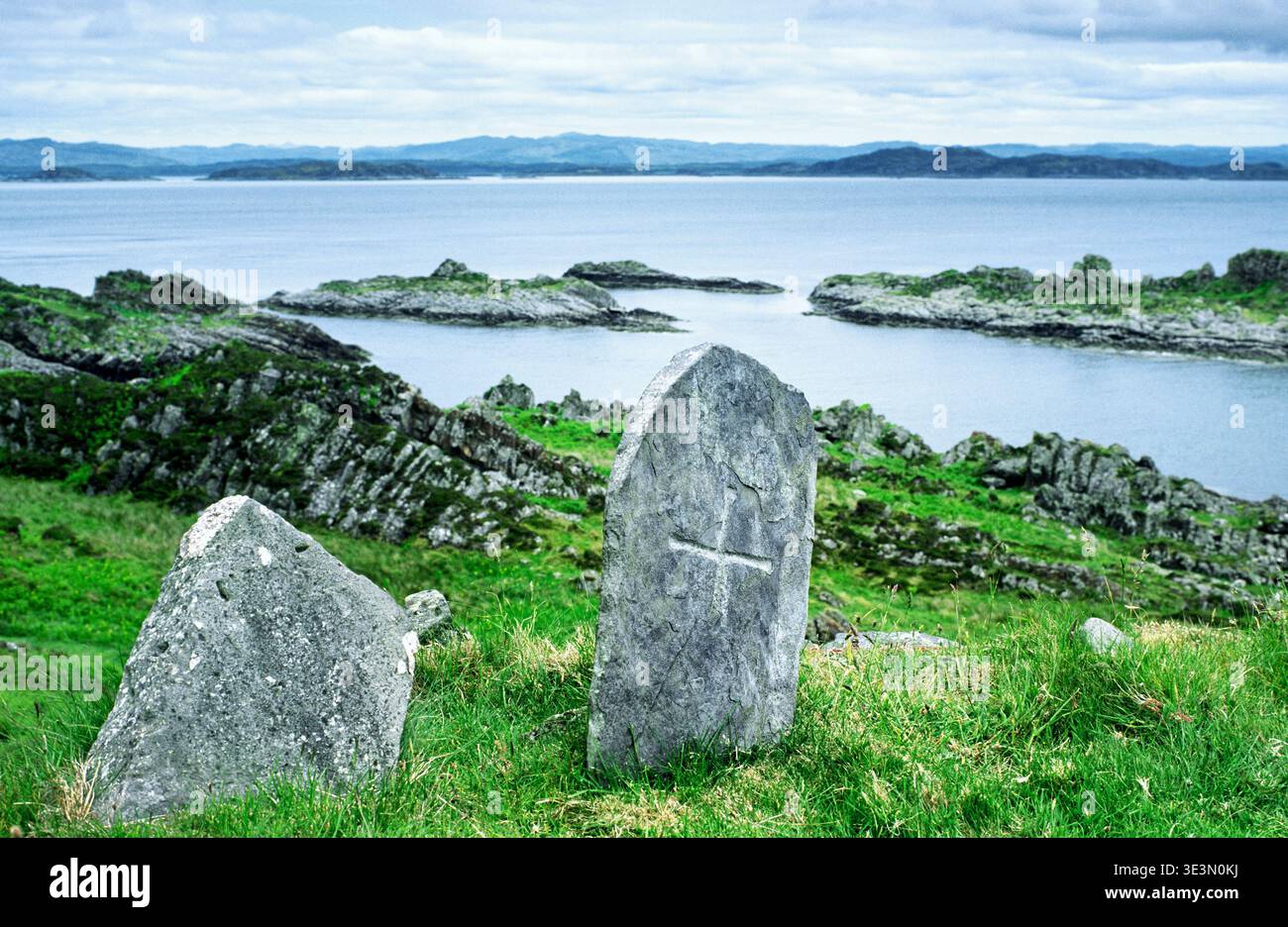 Celtic monastic island of Eileach an Naiomh, the Garvellachs, Inner Hebrides, Scotland. Grave of Eithne, mother of St. Columba Stock Photo