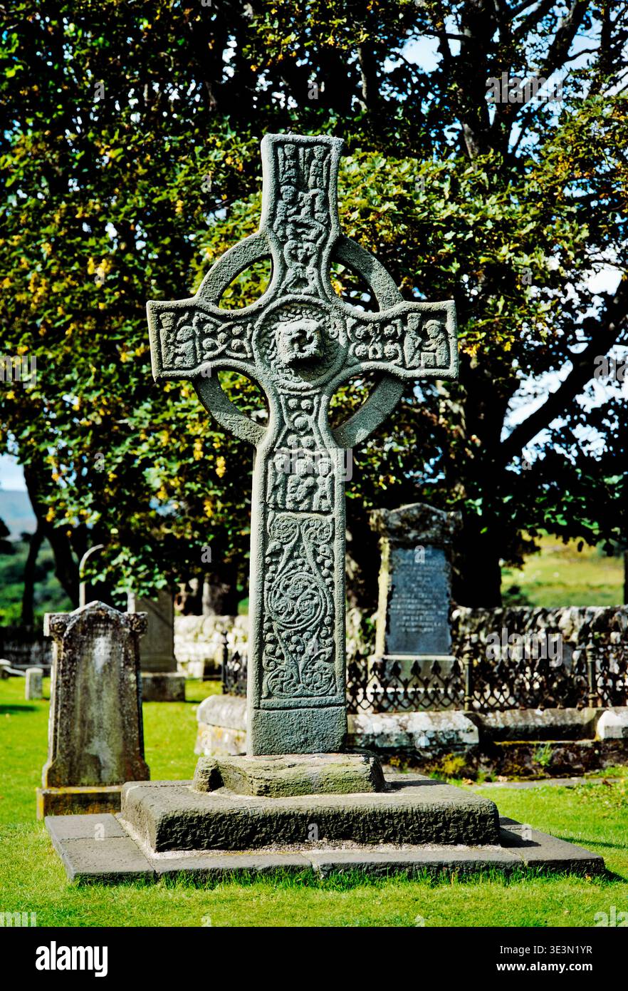 Kildalton Cross in Kildalton churchyard on the Isle of Islay, Scotland. Exceptional Celtic Christian High Cross dates from 8th C Stock Photo