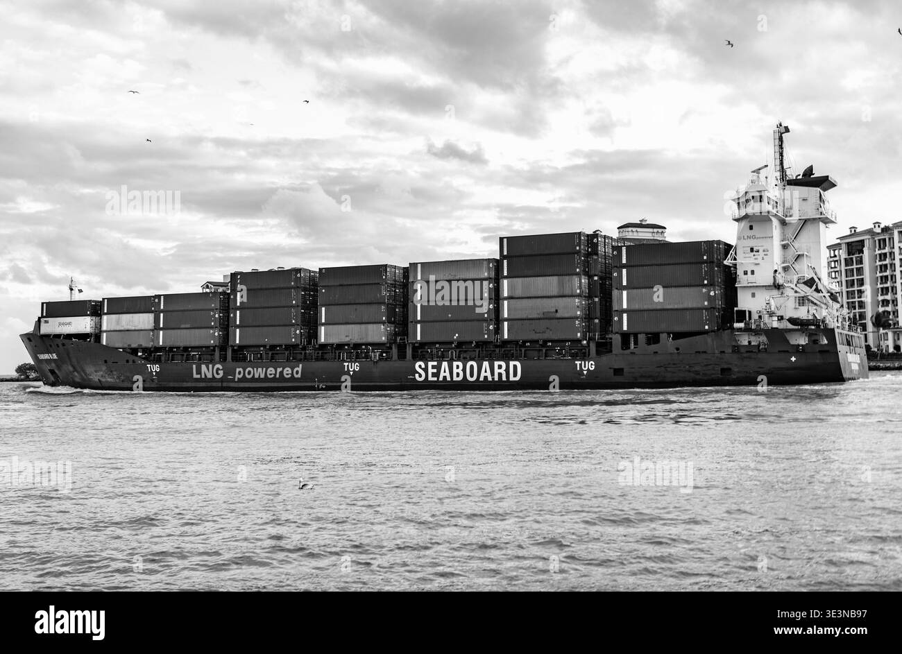 Miami, Florida, USA - December 14, 2024: Container ship. Cargo Seaboard ...