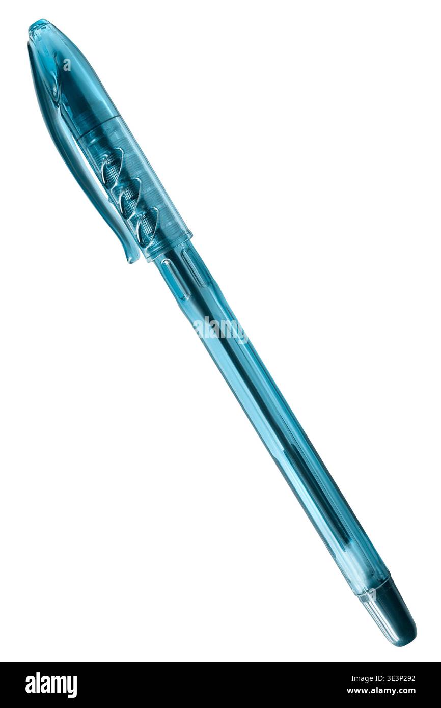 Blue plastic ballpoint pen isolated on white background Stock Photo