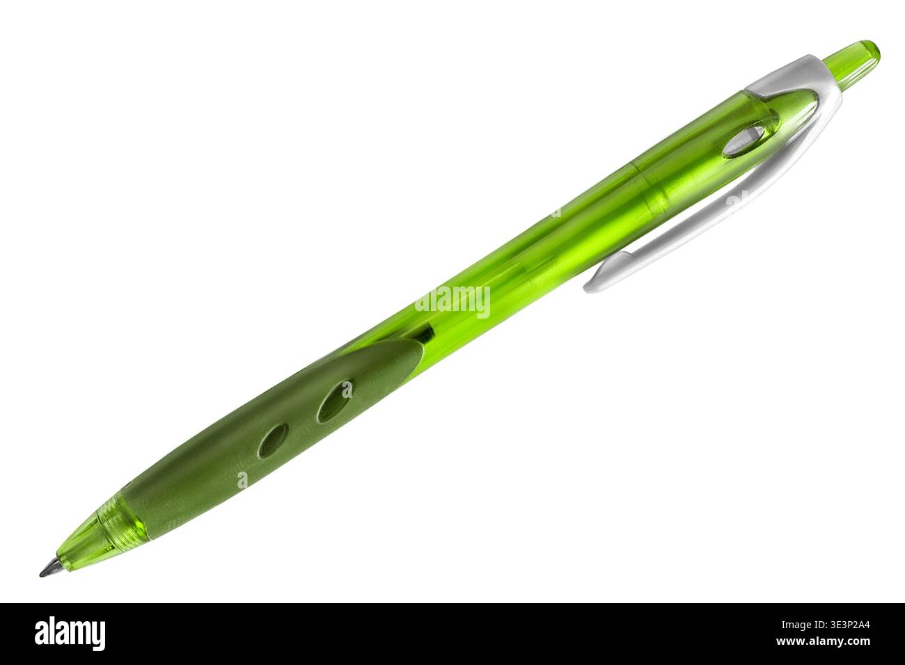 Automatic green ballpoint pen isolated on white background Stock Photo