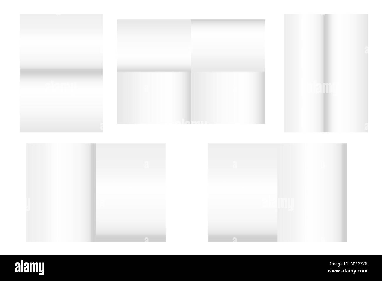 Paper fold set. Blank sheet template. Folded flyer Vector. Shadow effect mockup. Manual vector only. No autotrace used. Stock Vector