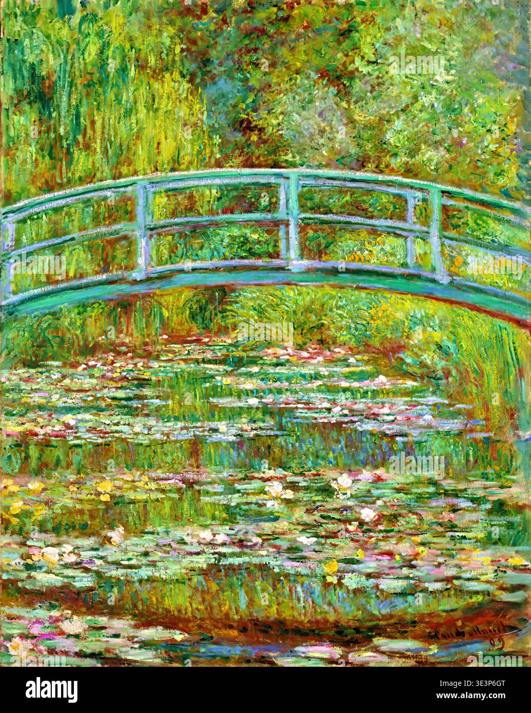 Bridge over a pond of water lilies hi-res stock photography and