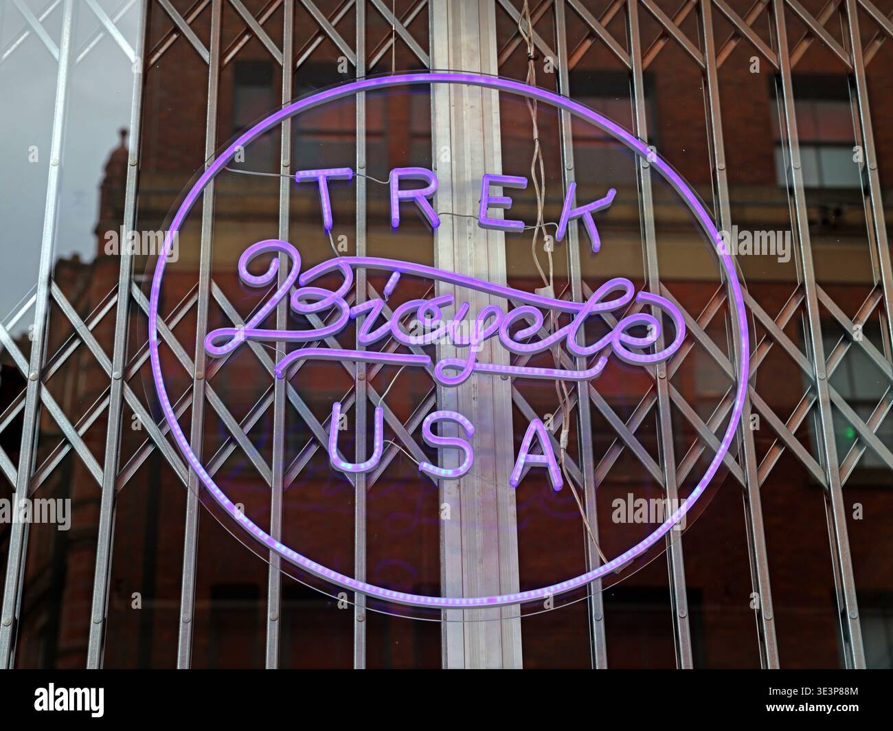 Rek Bicycle USA purple neon Manchester Stock Photo