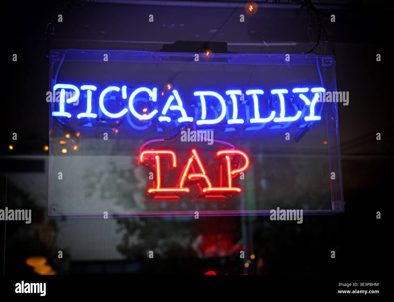 Piccadilly Tap neon sign Stock Photo