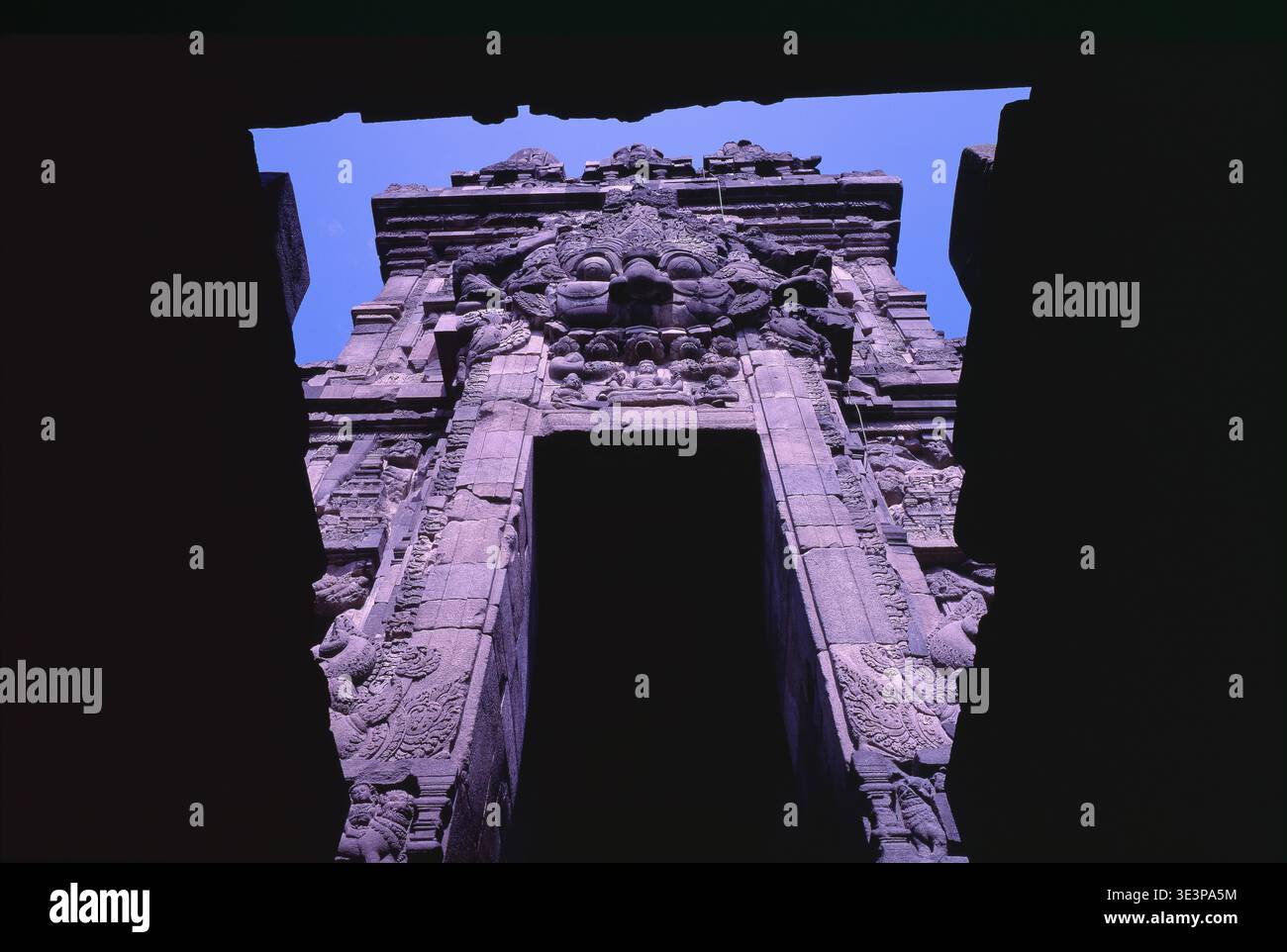 Kala face ornament above the main entrance of Prambanan Temple, Java ...