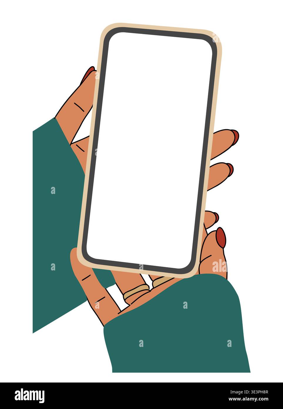 A hand with red nails holding a smartphone Stock Vector