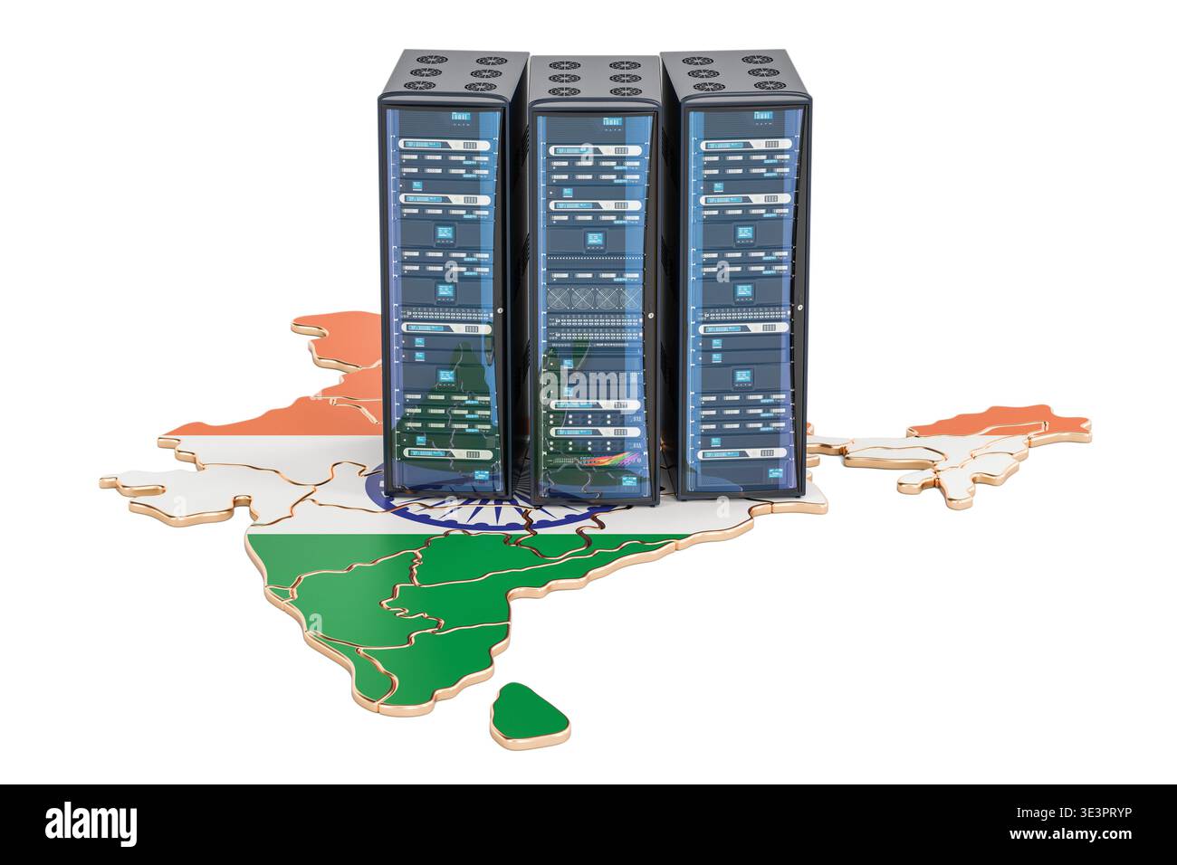 Data Center server racks in India concept, 3D rendering Stock Photo