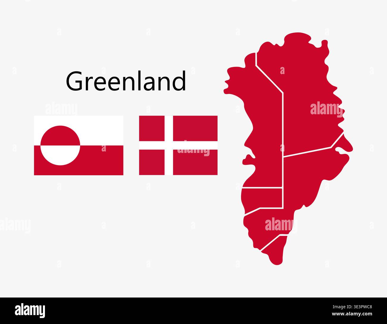 Greenland Flags and Map Icon Set With Danish Flag. Stock Vector