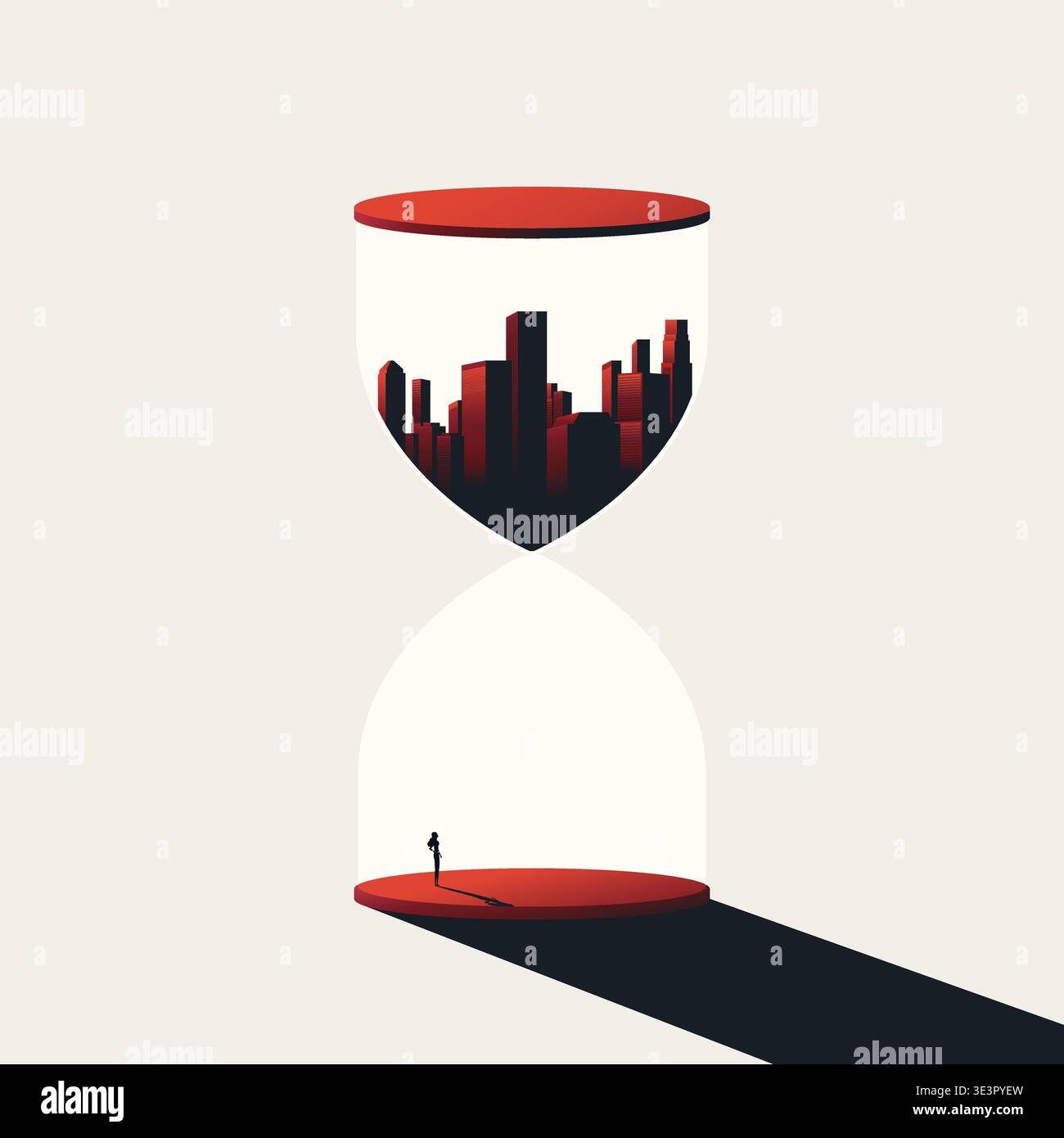 Businesswoman Inside Corporate World Hourglass Deadline Stress Burnout Time Pressure Vector Minimal Concept Illustration Stock Vector