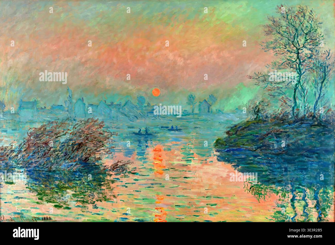 Sunset on the seine at lavacourt hi-res stock photography and