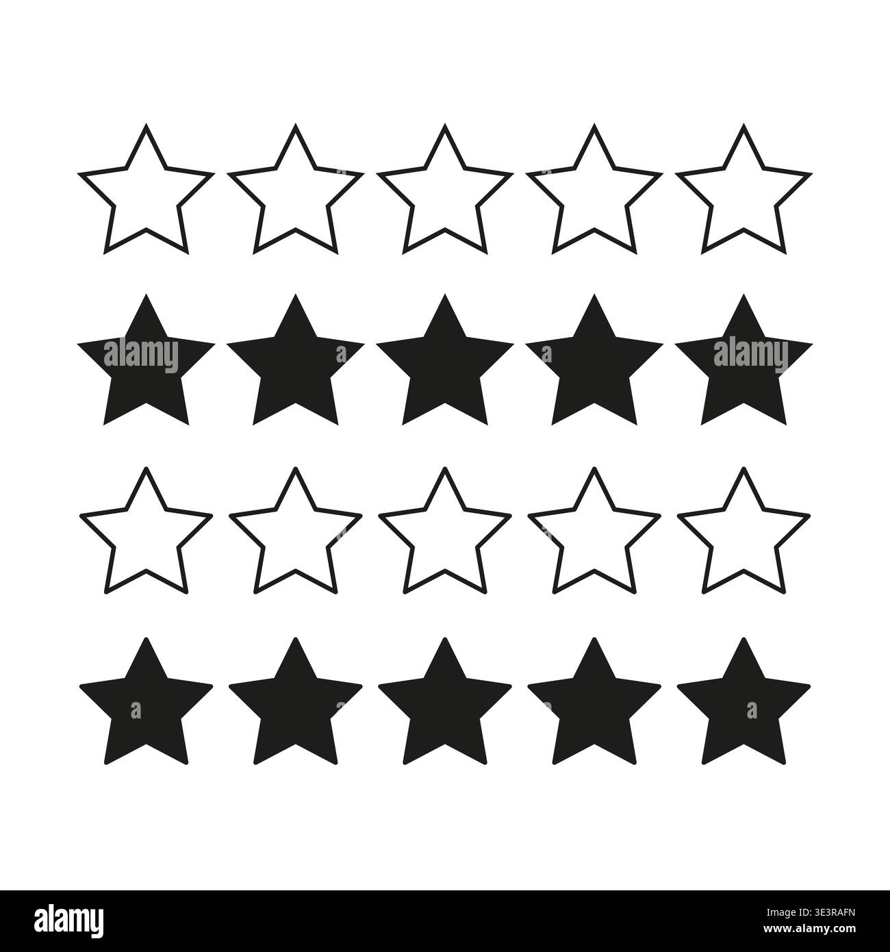 Star rating set. Quality level symbol. Vector shape collection. Feedback success element. Manual vector only. No autotrace used. EPS 10. Stock Vector