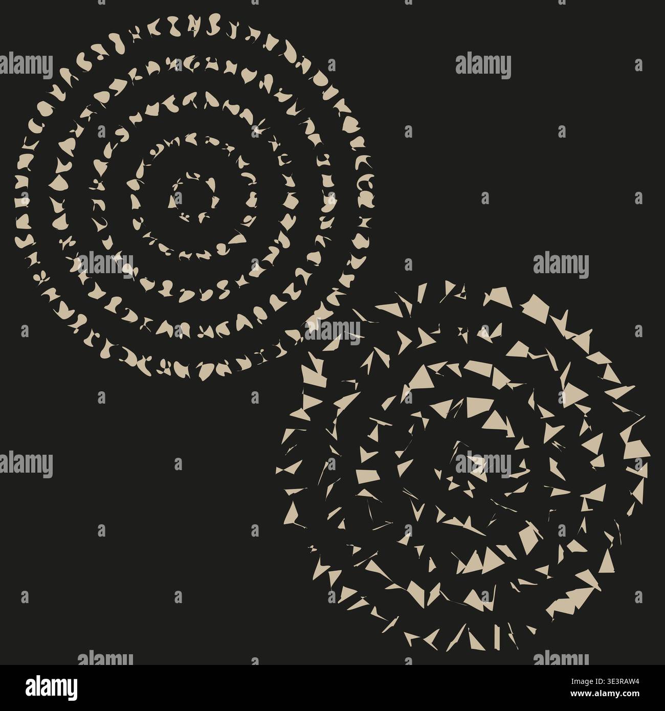 Circular pattern set. Beige textured element. Black background Vector. Abstract round shape. Manual vector only. No autotrace used. Stock Vector