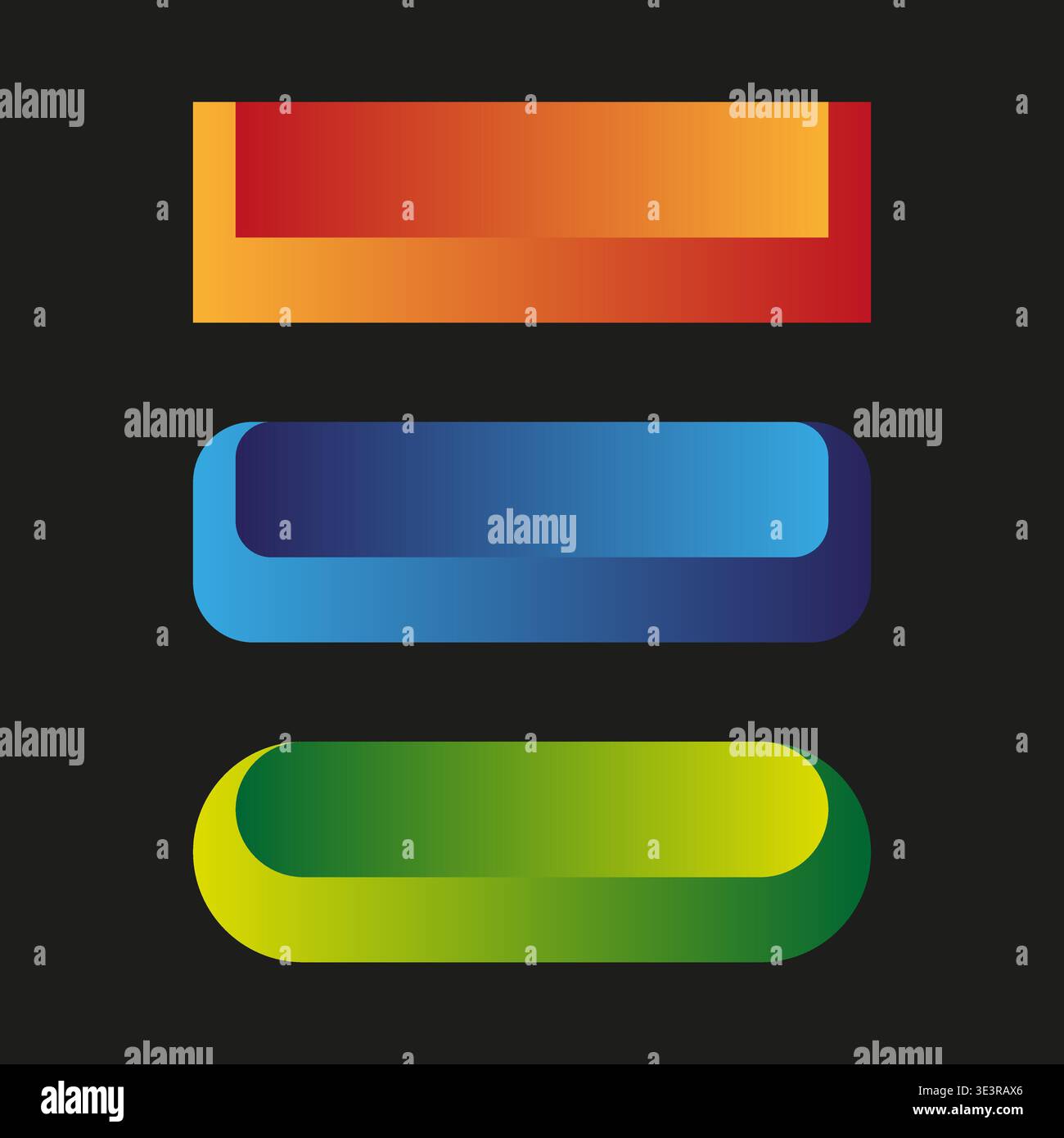 Colorful button set. Glossy menu element. Gradient bar Vector. Rectangular shape collection. Manual vector only. No autotrace used. Stock Vector
