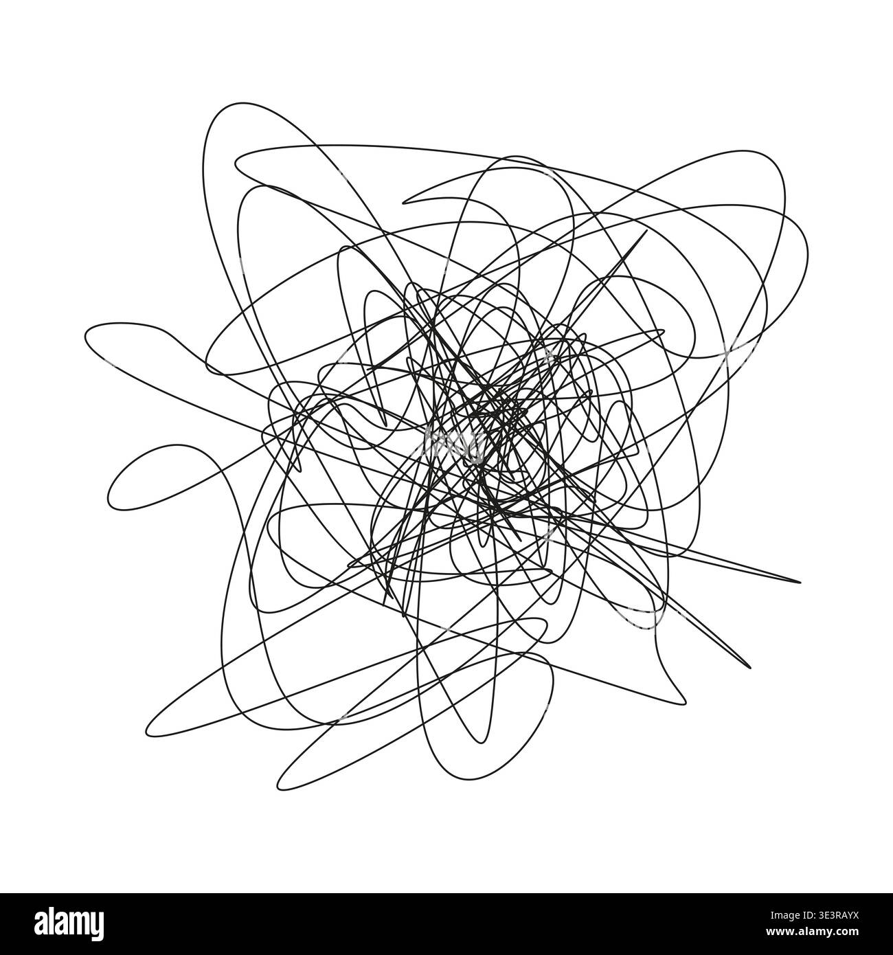 Tangle line Vector. Messy scribble design. Abstract chaos. Black curve. Manual vector only. No autotrace used. Stock Vector