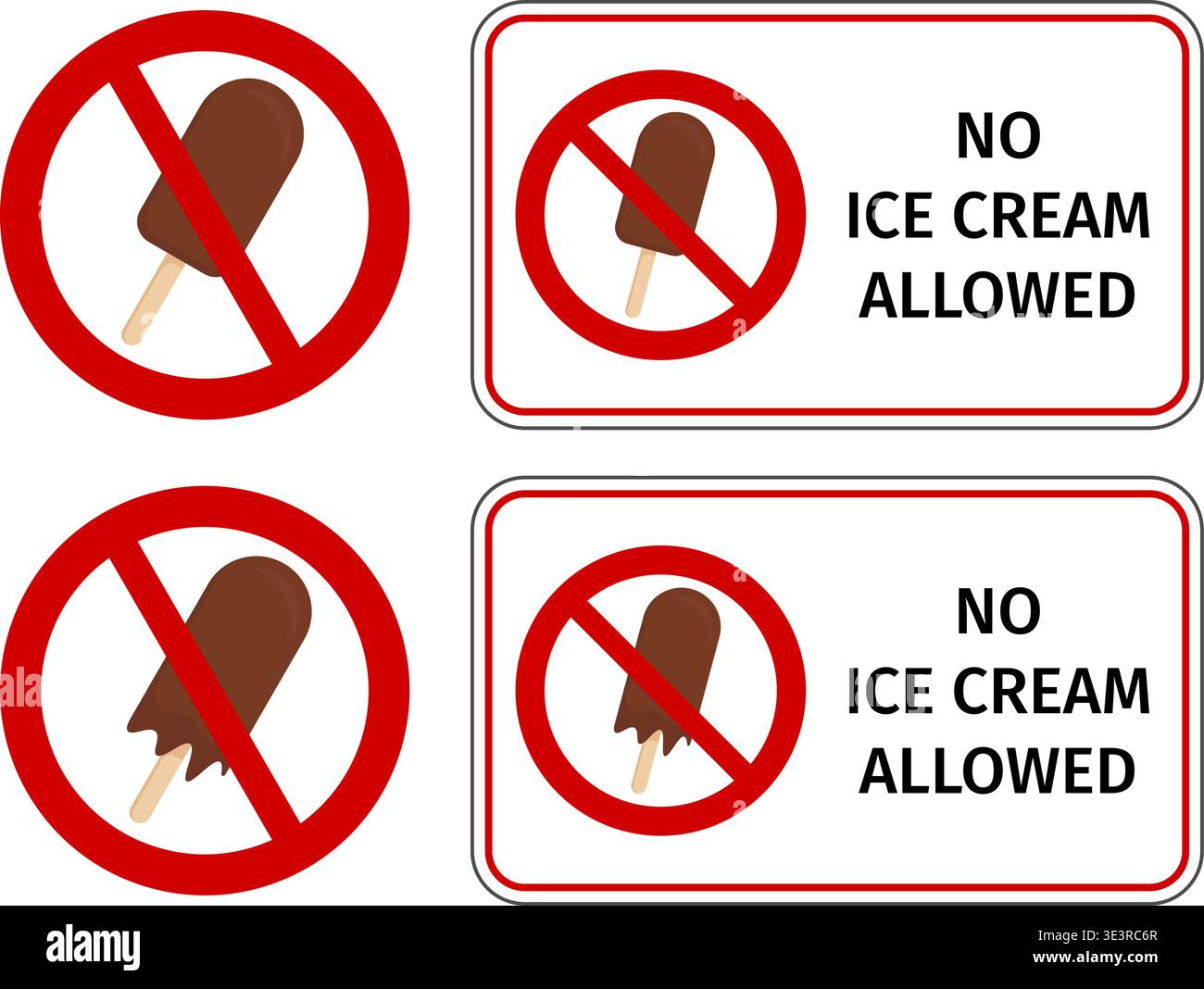No Ice Cream Allowed prohibition sign set Stock Vector