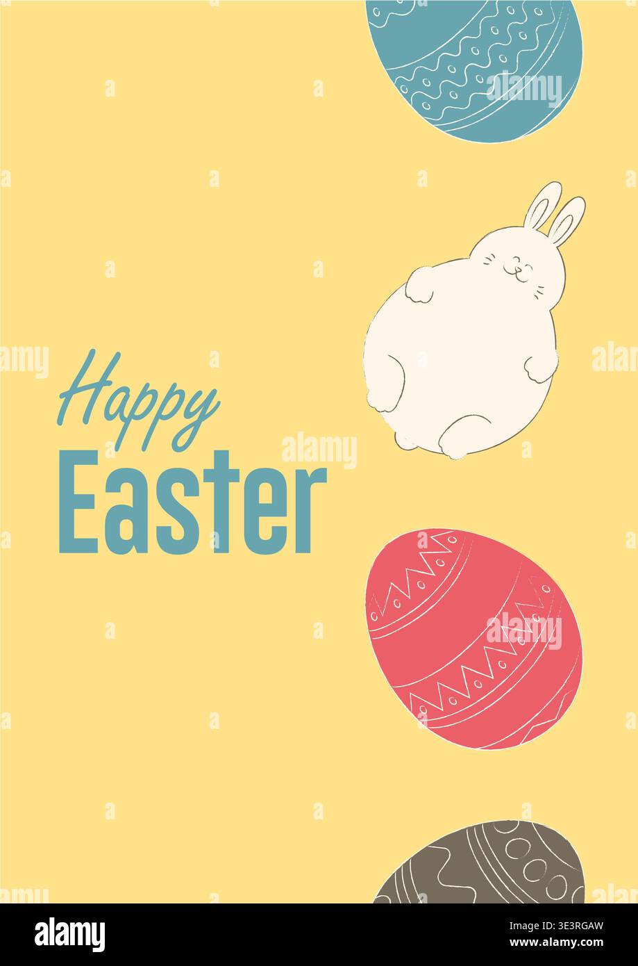 Happy Easter poster with with easter eggs and rabbit. Vector illustration for graphic design Stock Photo