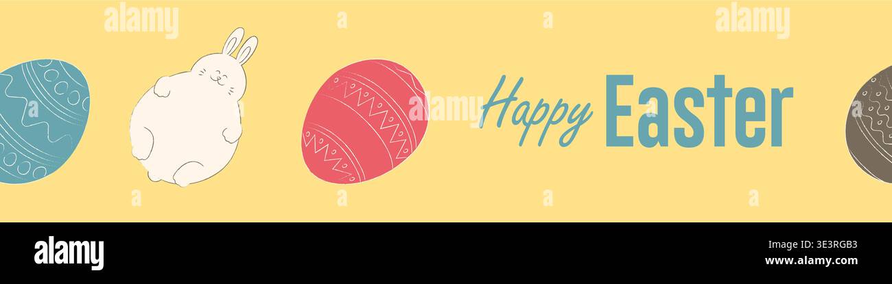 Happy Easter banner with with easter eggs and rabbit. Vector illustration graphic design Stock Photo