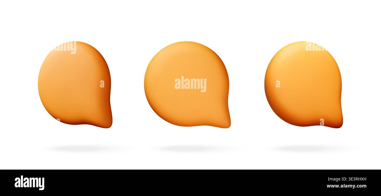 Three yellow 3d speech bubbles isolated Stock Vector