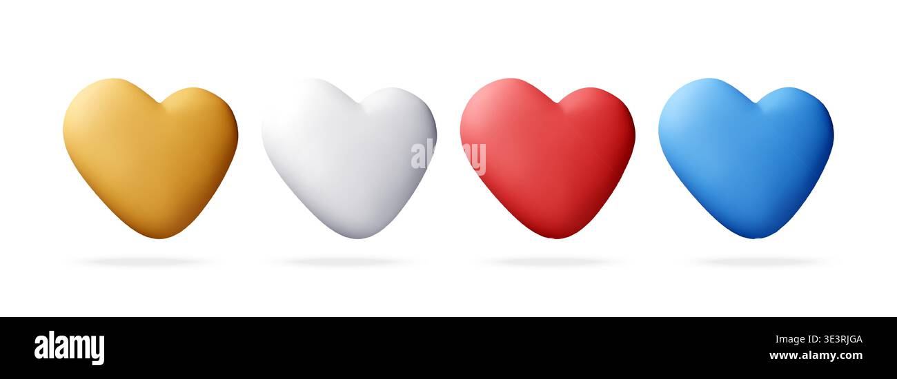 Colorful 3D hearts in a row. Stock Vector