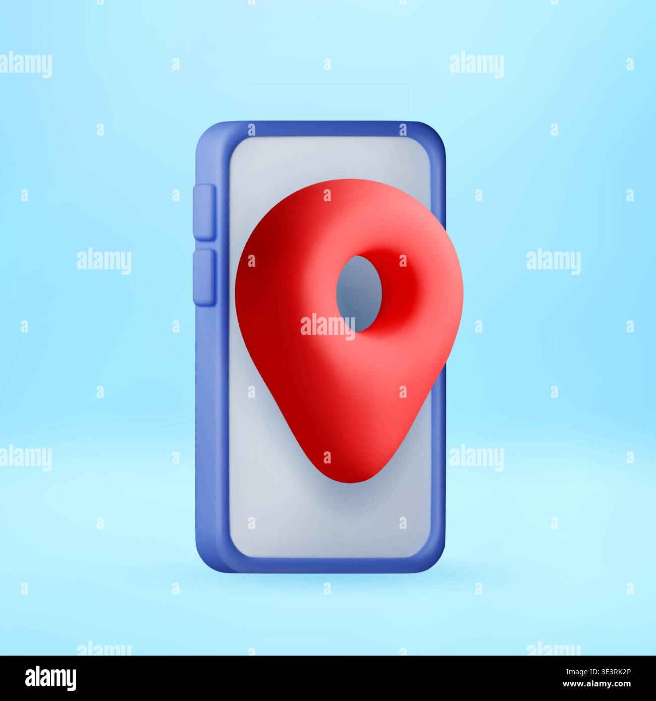 3D Red map pin on mobile phone screen. Stock Vector
